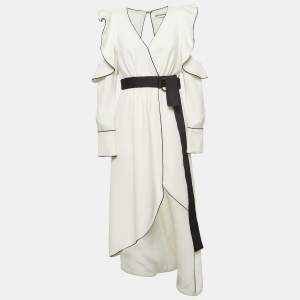 Self-Portrait White Viscose Blend Asymmetric Midi Dress M