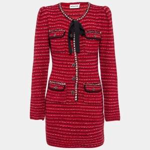 Self-Portrait Red Patterned Wool Blend Melange Knit Mini Dress L