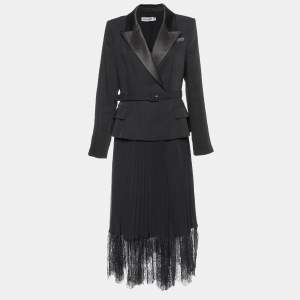 Self-Portrait Black Crepe & Chiffon Tailored Midi Dress L