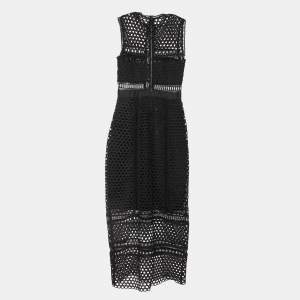 Self-Portrait Black Guipure Lace Paneled Sleeveless Midi Dress S