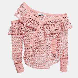 Self-Portrait Pink Guipure Lace One Shoulder Ruffled Top M