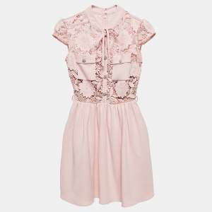 Self-Portrait Pink Floral Guipure Lace and Crepe Mini Dress XS