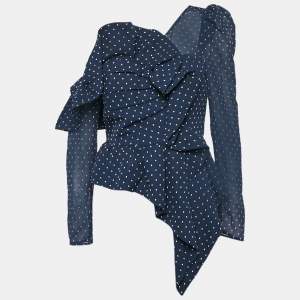 Self-Portrait Navy Blue Fil-Coupe Crepe Asymmetric Top M