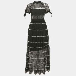 Self-Portrait Black Crochet Scallop Hem Maxi Dress S