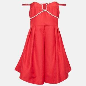 Self-Portrait Red Textured Crepe Diamante Detail Mini Dress L