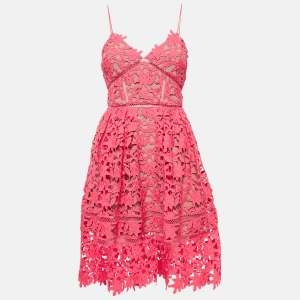 Self-Portrait Fuchsia Pink Floral Guipure Lace Knee-Length Dress S