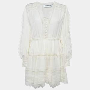Self-Portrait Cream Crepe Lace Trimmed Mini Dress M