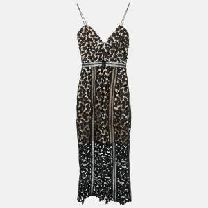 Self-Portrait Black Guipure Lace Sleeveless Midi Dress XS