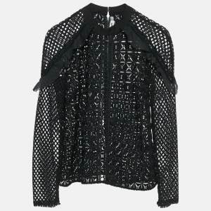 Self-Portrait Black Guipure Lace Ruffled Full Sleeve Top M