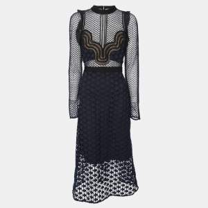 Self-Portrait Navy Blue/Black Lace Midi Dress M