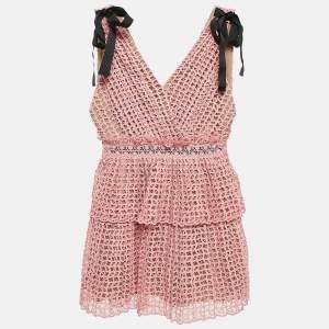Self-Portrait Pink Guipure Lace Pleated Sleeveless Mini Dress S