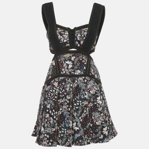 Self-Portrait Black/Multicolor Jacquard Cut-Out Detail Sleeveless Mini Dress S