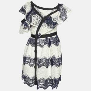 Self-Portrait Navy Blue Wavy Guipure Lace Mini Dress S
