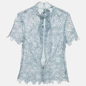 Self-Portrait Blue Floral Lace Open Back Sheer Top M