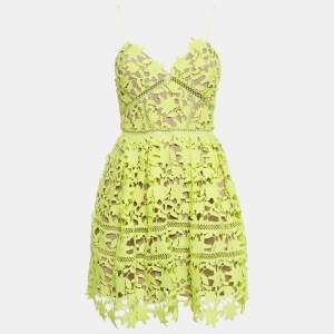 Self-Portrait Neon Yellow Lace Guipure Sleeveless Azaelea Mini Dress S
