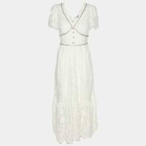 Self Portrait Ivory Lace Diamante Trim Midi Dress S