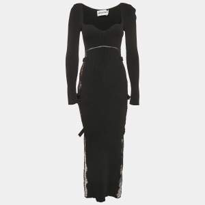 Self-Portrait Black Rib Knit and Lace Midi Dress M