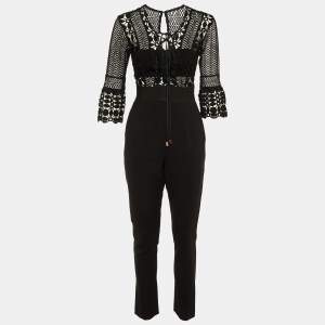 Self-Portrait Black Lace & Cady Tie Up Jumpsuit S