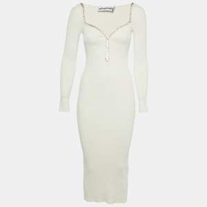 Self-Portrait White Knit Diamante Midi Dress S