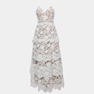 Self-Portrait White Floral Lace Tiered Maxi Dress M