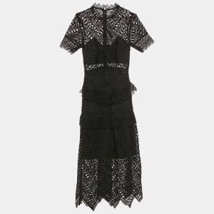 Self-Portrait Black Triangle Lace Tiered Midi Dress S