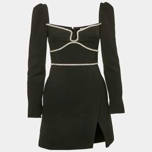 Self-Portrait Black Crepe Crystal Detail Mini Dress S