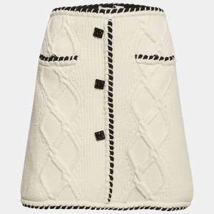 Self-Portrait White Cable Knit Button Detail Mini Skirt L