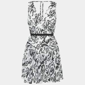 Self-Portrait Monochrome Leopard Printed Plisse Chiffon Sleeveless Mini Dress S