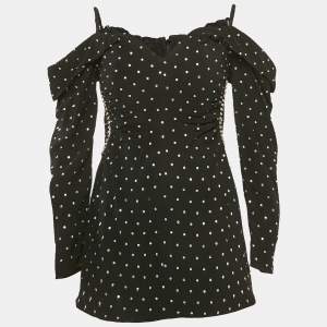 Self-Portrait Black Crepe Embellished Off-Shoulder Diamante Dress M