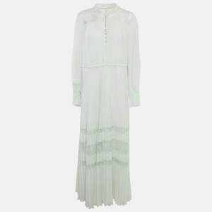 Self-Portrait Green Plisse Crepe Lace Trimmed Maxi Dress M