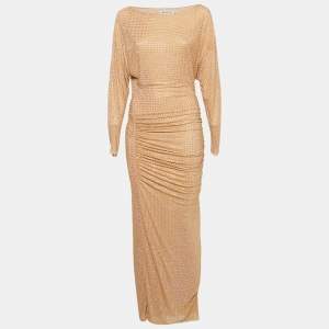 Self-Portrait Beige/Dust Rose Rhinestone Embellished Mesh Midi Dress S