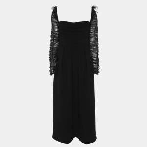 Self-Portrait Black Dots Mesh Sleeved Crepe Midi Dress L