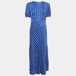 Self-Portrait Blue Polka Dot Satin Puff Sleeve Long Dress M