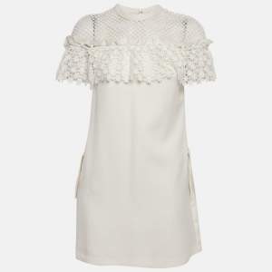 Self-Portrait White Knit Lace Trimmed Mini Shift Dress S