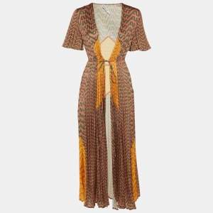 Pre Owned Self-Portrait Multicolor Printed Plisse Front Tie Dress Jacket S