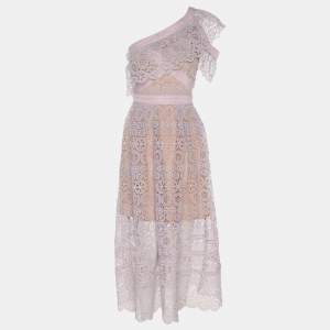 Pre Owned Self-Portrait Lilac Lace One Shoulder Midi Dress M