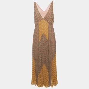 Pre Owned Self-Portrait Multicolor Logo Print Chiffon Sleeveless Maxi Dress M