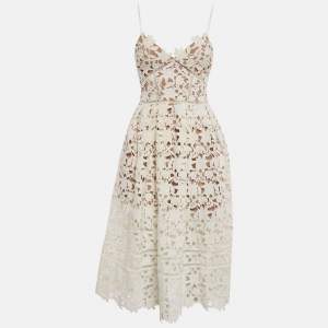 Pre Owned Self-Portrait White Broderie Anglaise Fit & Flare Azaelea Midi Dress S