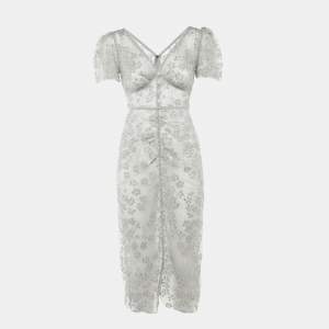 Pre Owned Self-Portrait Grey Tulle Embroidered Blossom Fitted Midi Dress M