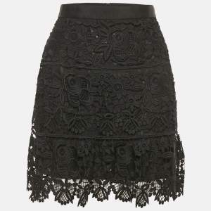 Pre Owned Self-Portrait Black Floral Guipure Lace Mini Skirt M