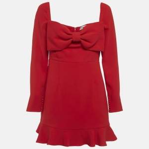 Pre Owned Self-Portrait Red Crepe Bow Detail Flounce Mini Dress M 