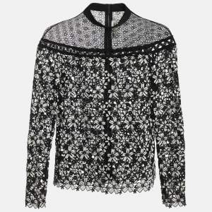 Pre Owned Self-Portrait Black/White Floral Lace Blouse M