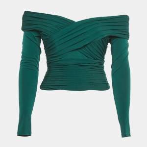 Pre Owned Self-Portrait Teal Blue Pleated Jersey Crossover Top S