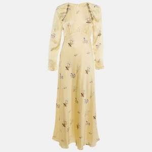 Pre Owned Self-Portrait Yellow Vintage Floral Satin Embellished Maxi Dress M