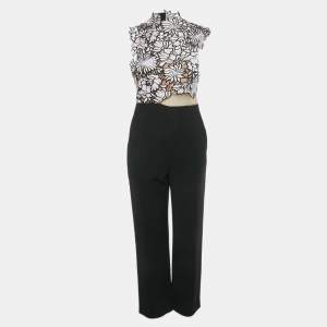 Pre Owned Self-Portrait Color Block Lilac Floral Lace Sleeveless Jumpsuit M