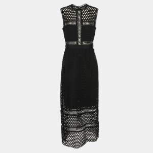 Pre Owned Self-Portrait Black Guipure Lace Sleeveless Midi Dress M