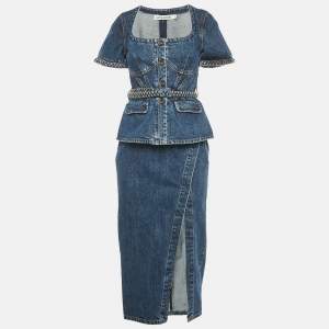 Pre Owned Self-Portrait Blue Denim Top & Skirt Set S