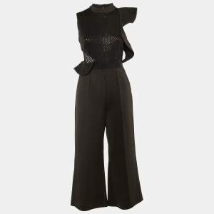 Pre Owned Self-Portrait Black Bead Embellished Jersey Ruffled Jumpsuit M
