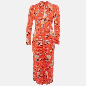 Pre Owned Self-Portrait Red Botanical Print Crepe Midi Dress S