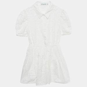 Pre Owned Self-Portrait White Broderie Anglaise Cotton Mini Dress M